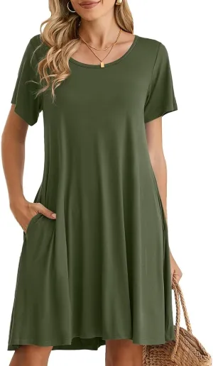 BELAROI Womens Summer Casual T Shirt Dress Loose Swing Tunic Dress Short Sleeve Sundress with Pockets