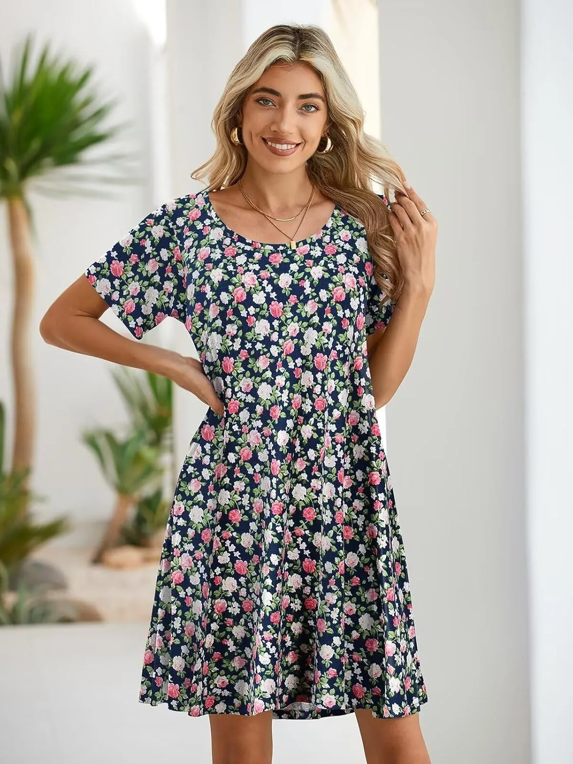 BELAROI Womens Summer Casual T Shirt Dress Loose Swing Tunic Dress Short Sleeve Sundress with Pockets