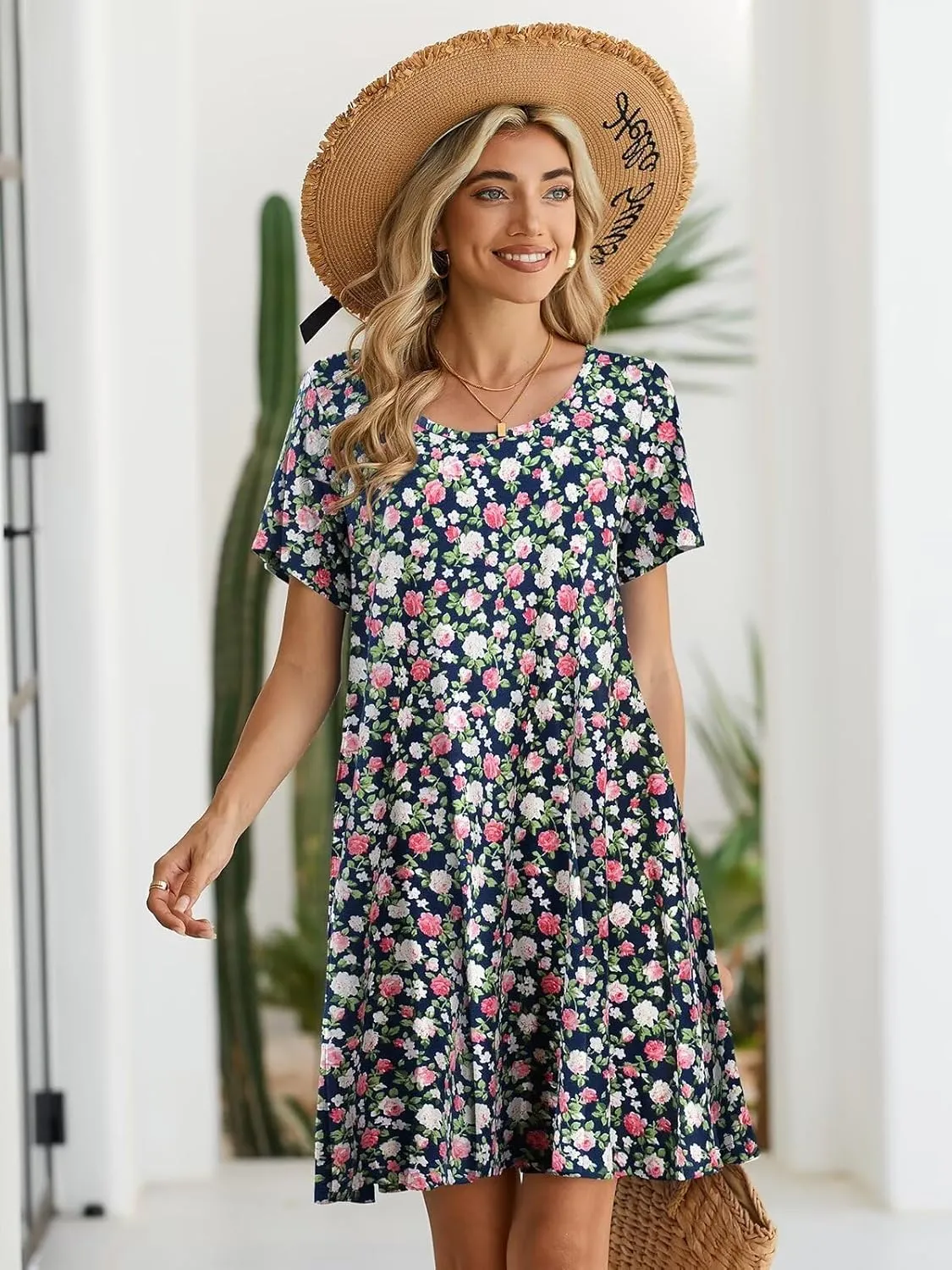 BELAROI Womens Summer Casual T Shirt Dress Loose Swing Tunic Dress Short Sleeve Sundress with Pockets