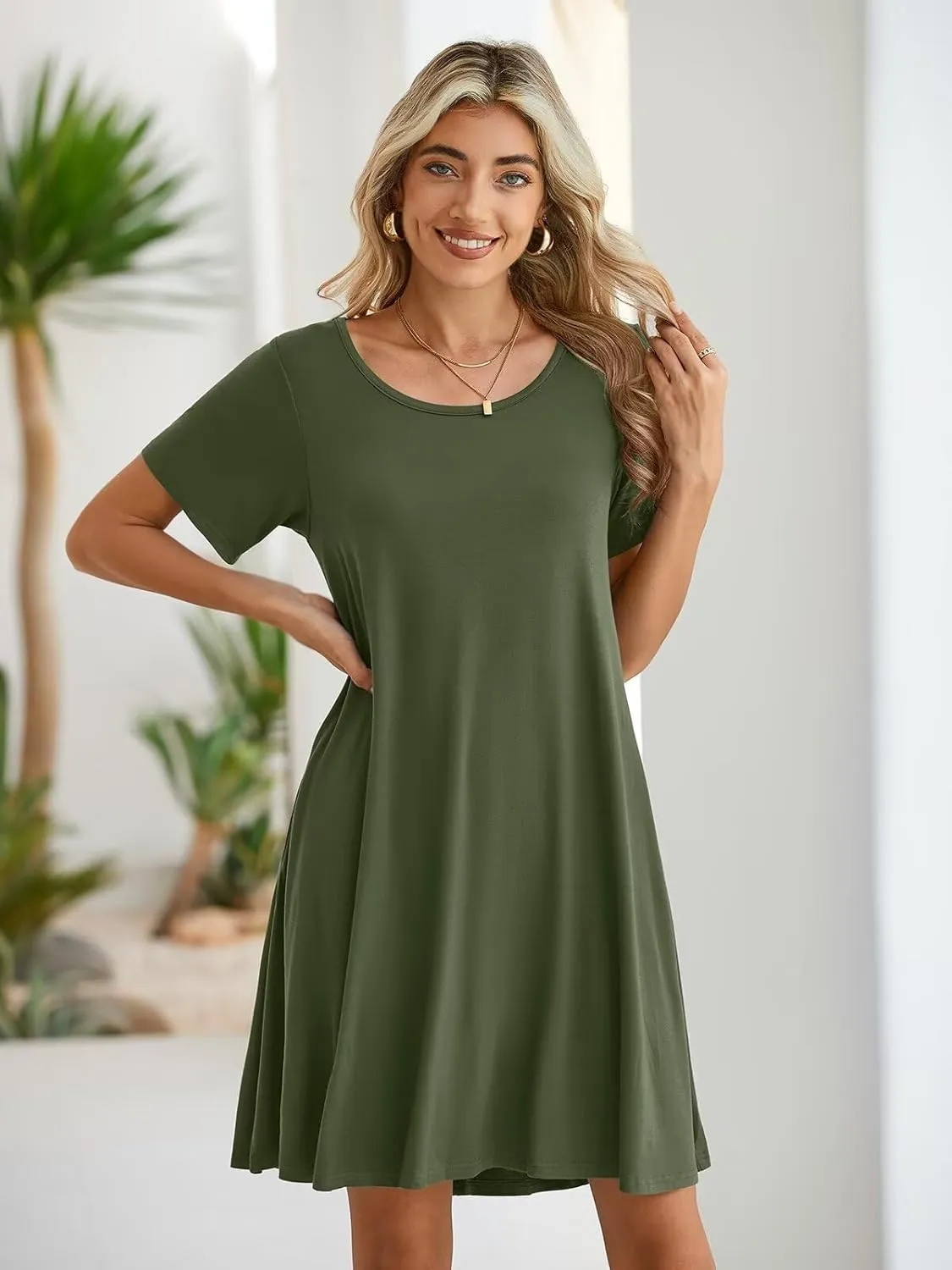 BELAROI Womens Summer Casual T Shirt Dress Loose Swing Tunic Dress Short Sleeve Sundress with Pockets