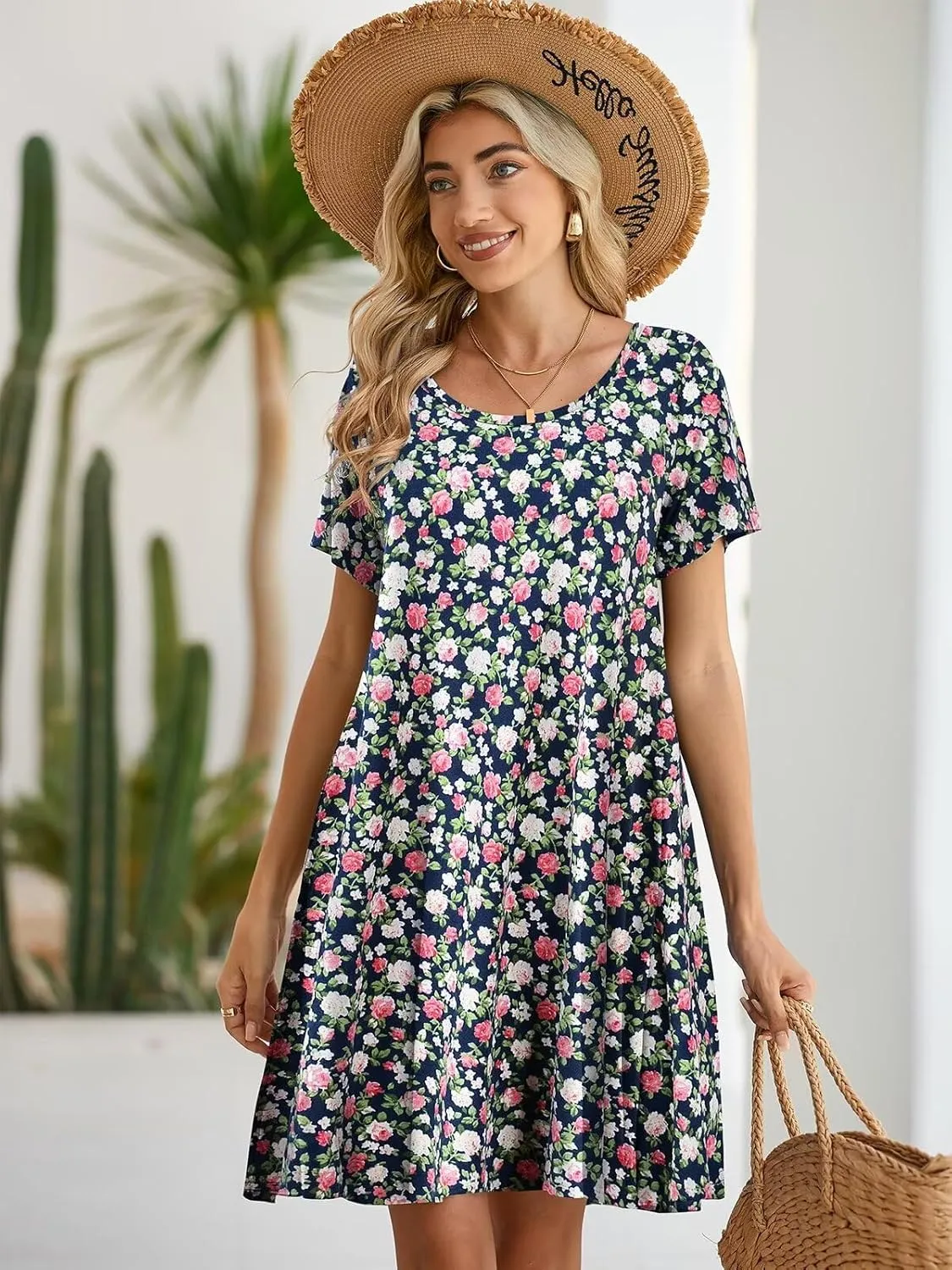 BELAROI Womens Summer Casual T Shirt Dress Loose Swing Tunic Dress Short Sleeve Sundress with Pockets