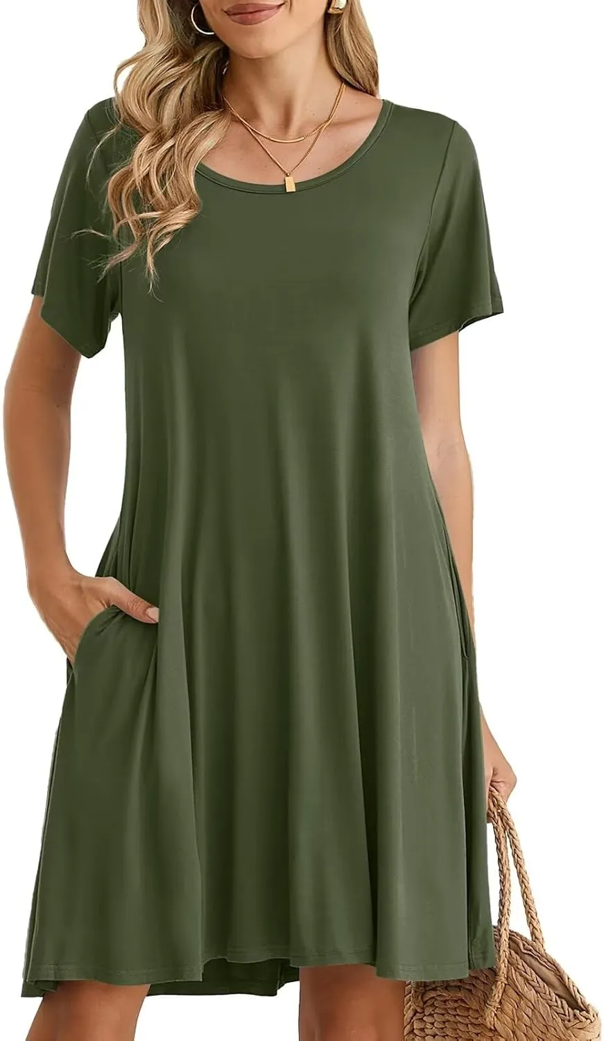 BELAROI Womens Summer Casual T Shirt Dress Loose Swing Tunic Dress Short Sleeve Sundress with Pockets