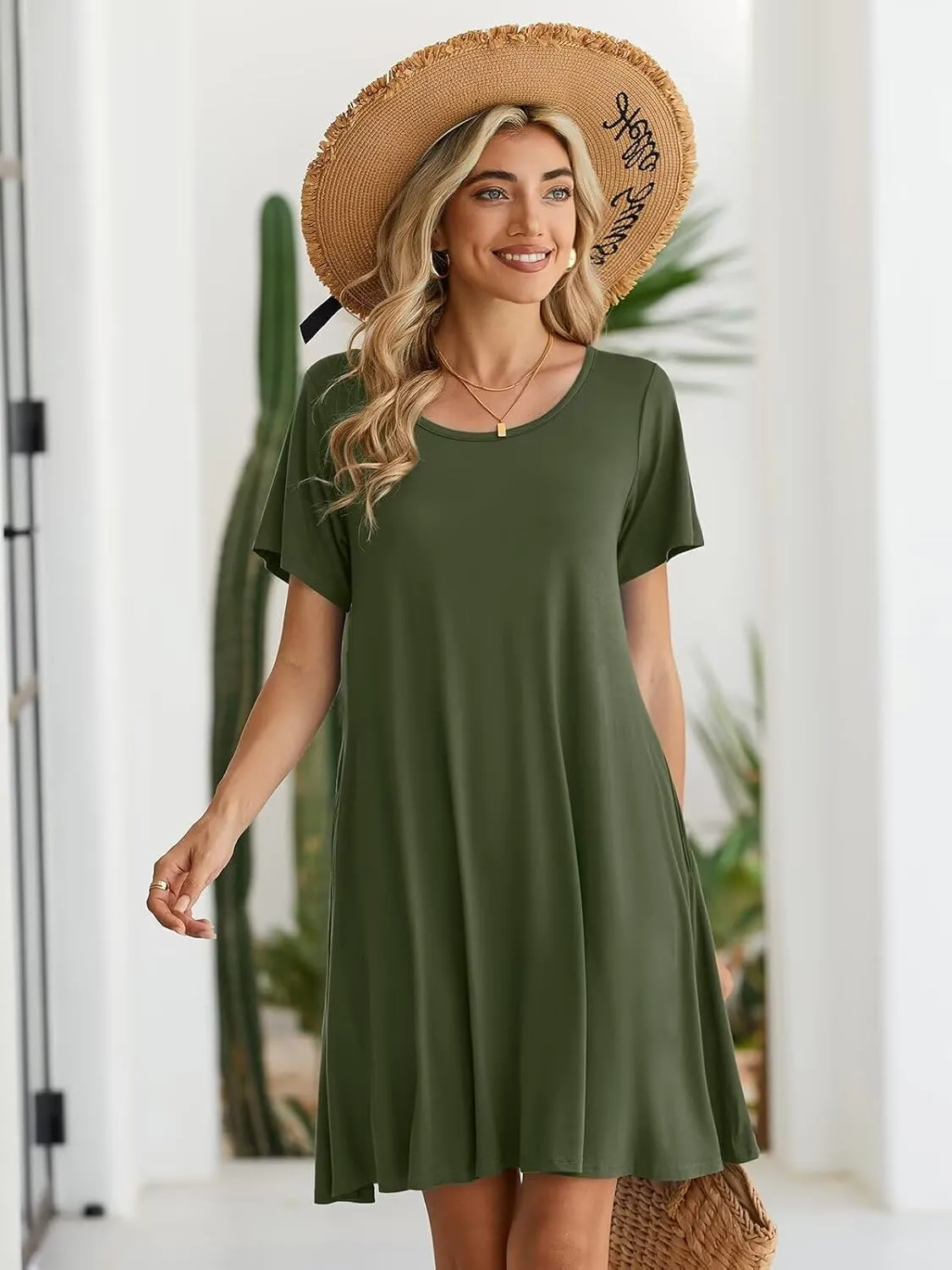 BELAROI Womens Summer Casual T Shirt Dress Loose Swing Tunic Dress Short Sleeve Sundress with Pockets