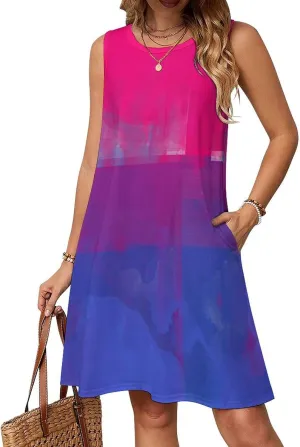 Bisexual Flag LGBT Pride Women's Summer Dress Sleeveless Casual Loose Beach Vacation Tank Sundress