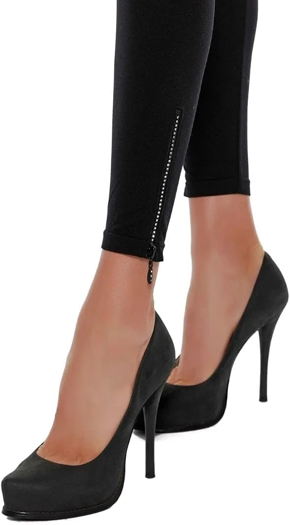 Black Leggings for Women with Rhinestone Zipper Seamless Fashion Legging