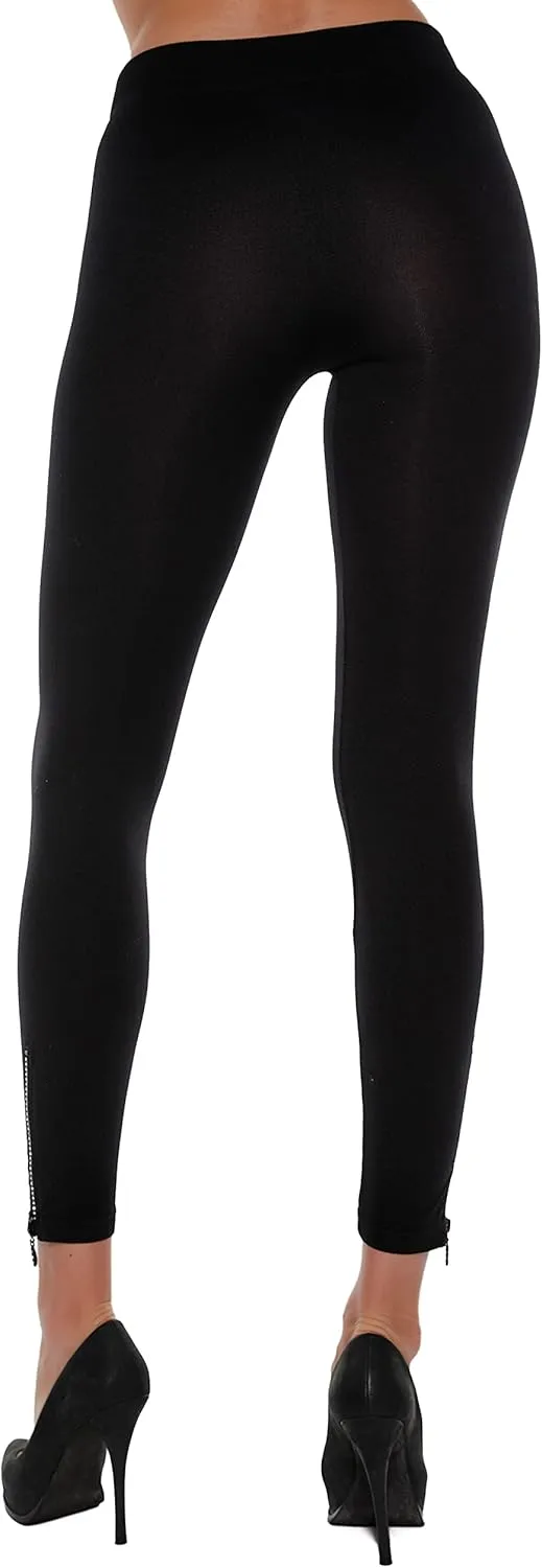 Black Leggings for Women with Rhinestone Zipper Seamless Fashion Legging