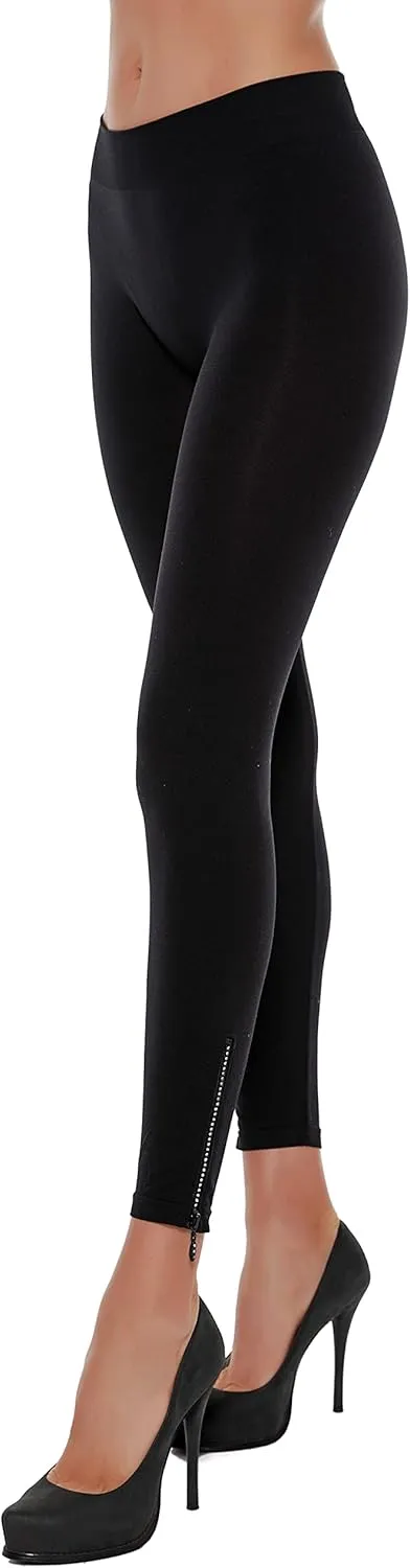 Black Leggings for Women with Rhinestone Zipper Seamless Fashion Legging