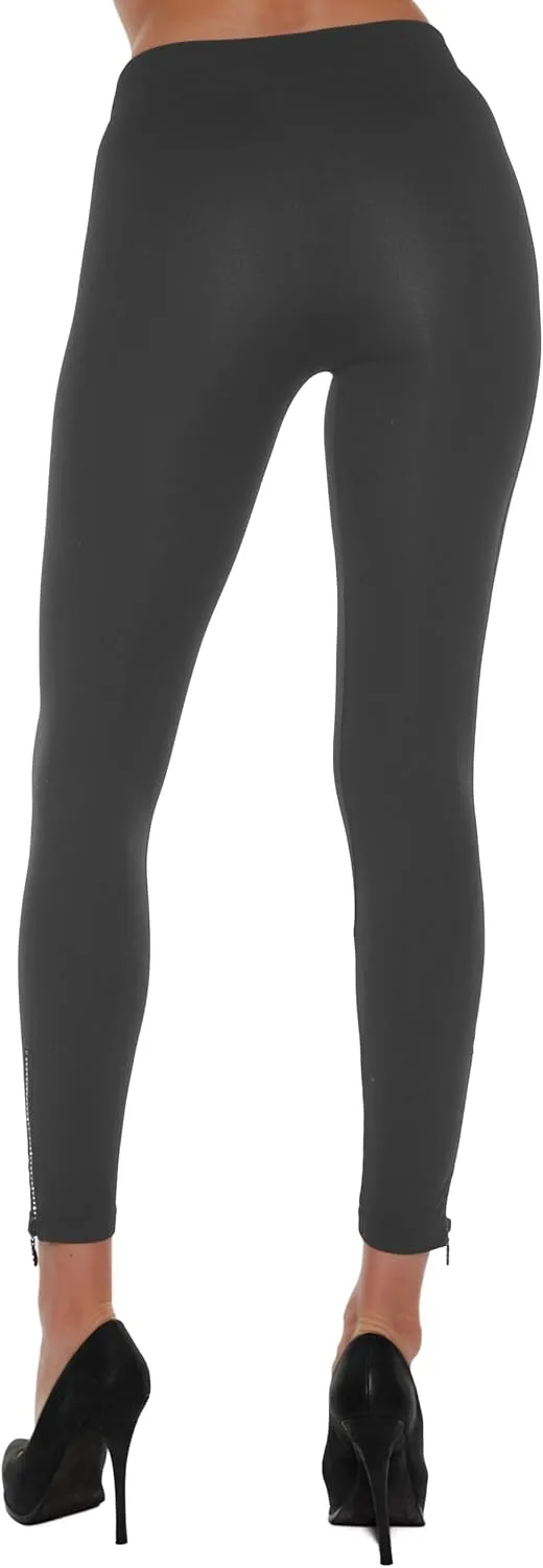 Black Leggings for Women with Rhinestone Zipper Seamless Fashion Legging