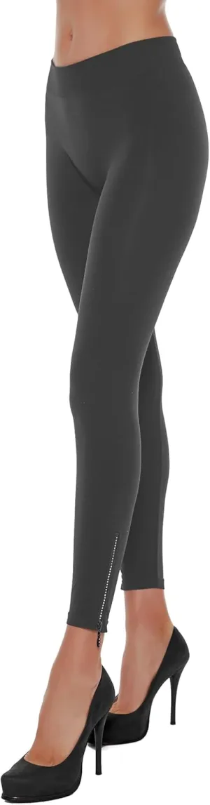 Black Leggings for Women with Rhinestone Zipper Seamless Fashion Legging