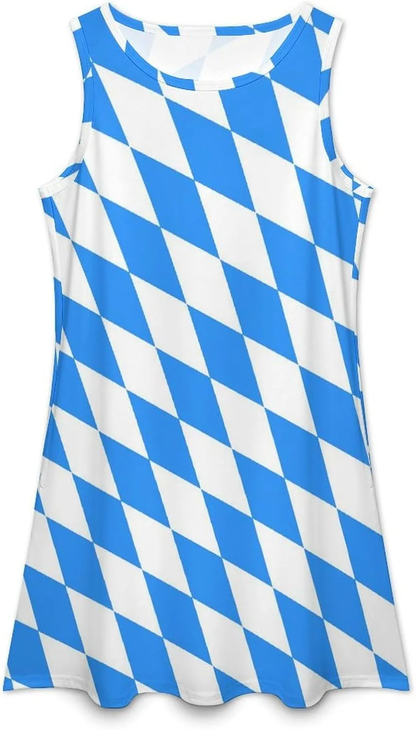 Blue Diamond Shaped Bavarian Flag Women's Summer Dress Sleeveless Casual Loose Beach Vacation Tank Sundress