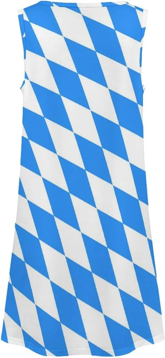 Blue Diamond Shaped Bavarian Flag Women's Summer Dress Sleeveless Casual Loose Beach Vacation Tank Sundress