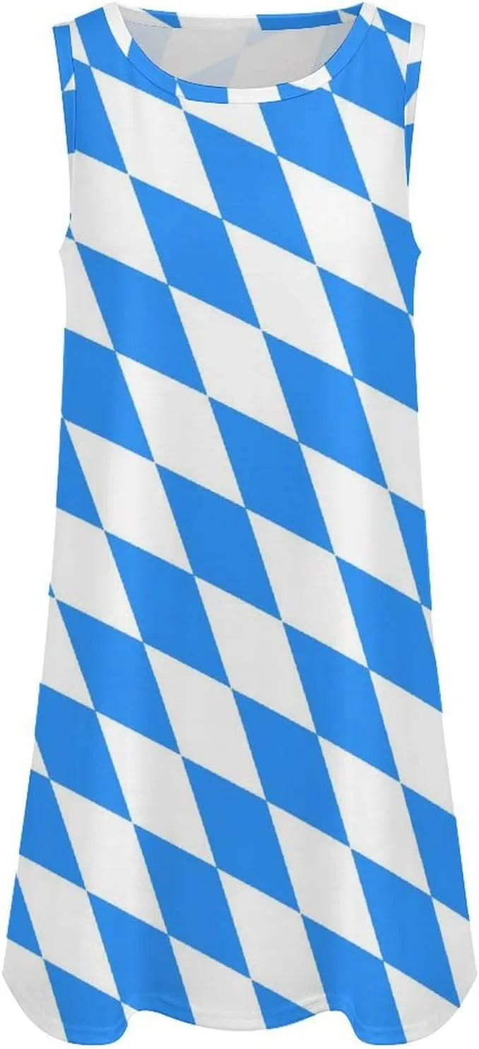 Blue Diamond Shaped Bavarian Flag Women's Summer Dress Sleeveless Casual Loose Beach Vacation Tank Sundress