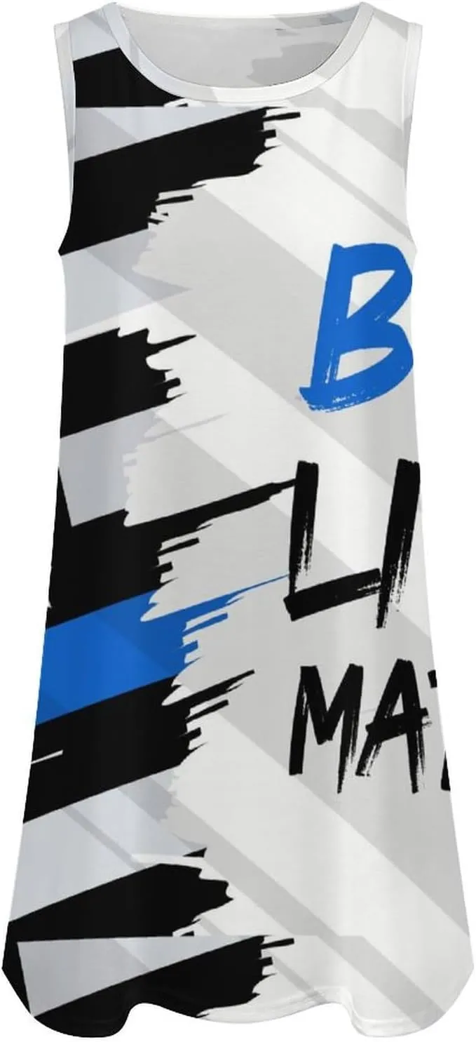 Blue Lives Matter with USA Flag Women's Summer Dress Sleeveless Casual Loose Beach Vacation Tank Sundress