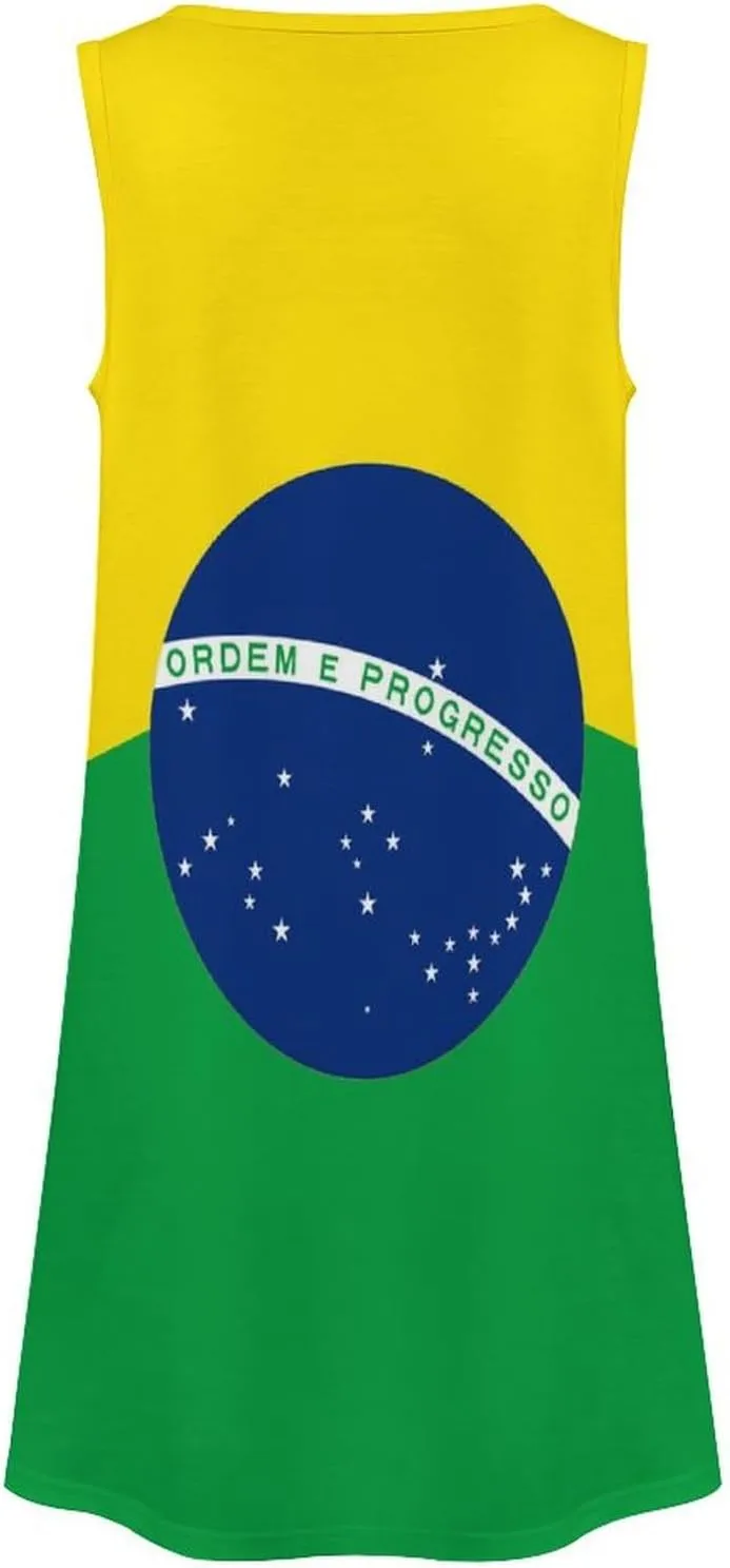 Brazil Flag Women's Summer Dress Sleeveless Casual Loose Beach Vacation Tank Sundress