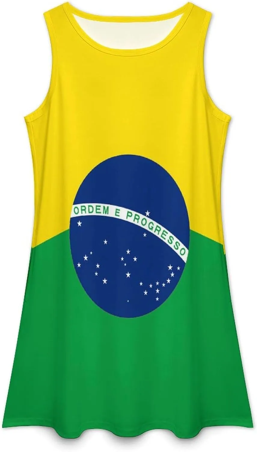Brazil Flag Women's Summer Dress Sleeveless Casual Loose Beach Vacation Tank Sundress