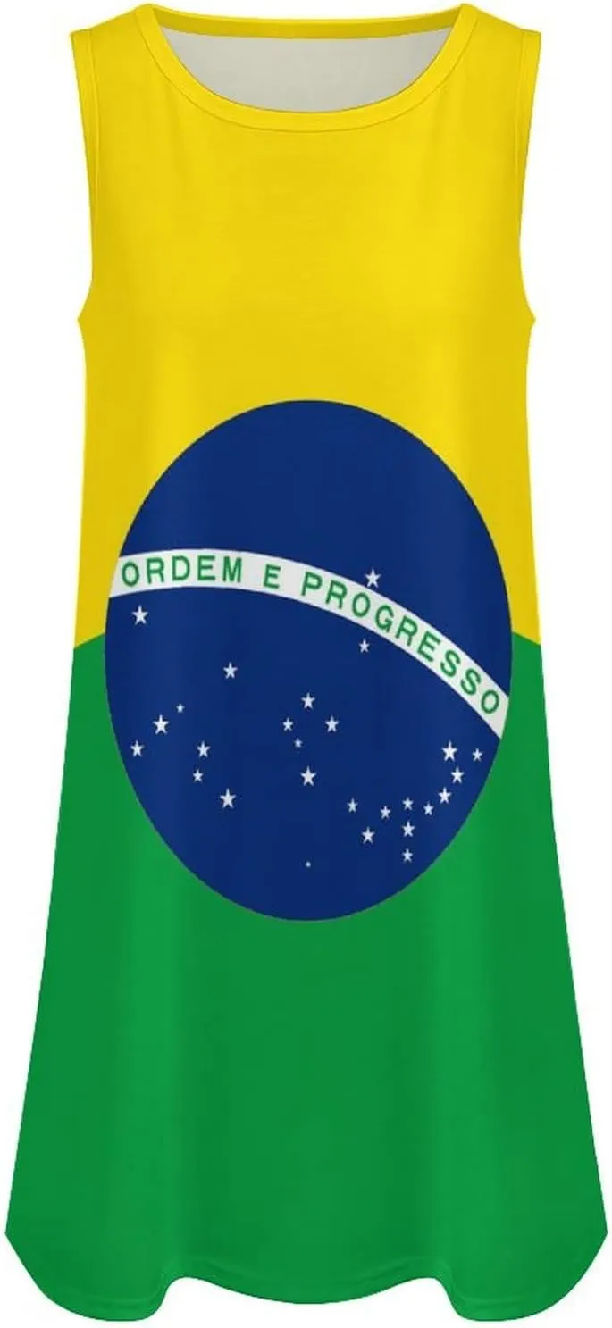 Brazil Flag Women's Summer Dress Sleeveless Casual Loose Beach Vacation Tank Sundress