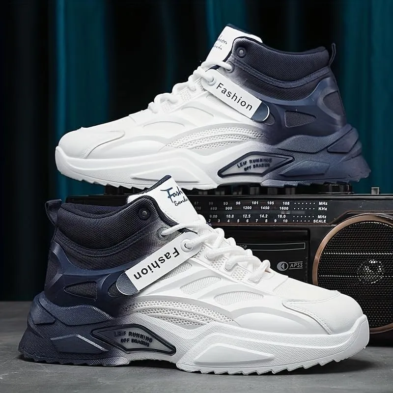 Breathable High Top Men's Lace-up Sneakers with Gradient Design