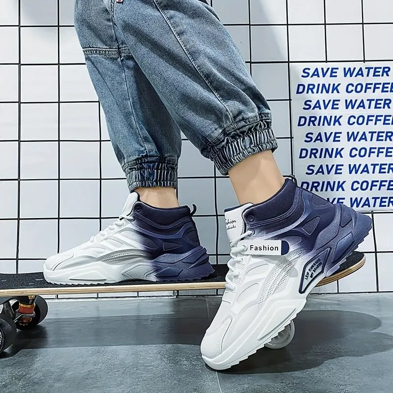 Breathable High Top Men's Lace-up Sneakers with Gradient Design