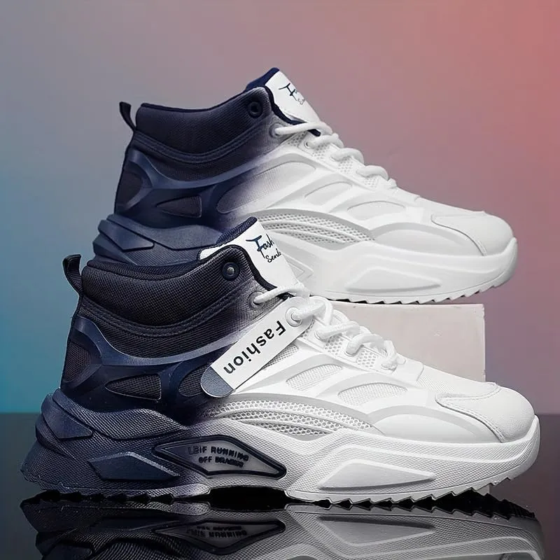 Breathable High Top Men's Lace-up Sneakers with Gradient Design