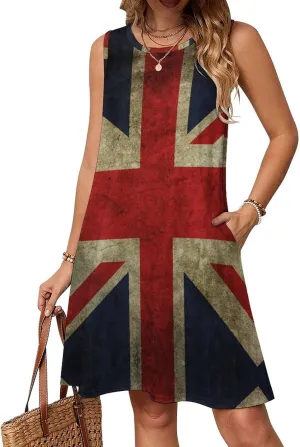 British Flag Women's Summer Dress Sleeveless Casual Loose Beach Vacation Tank Sundress
