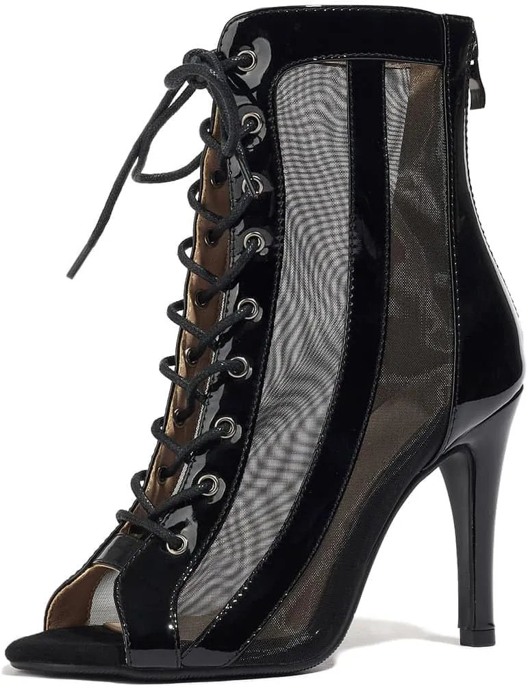 BYOMIGY Women's Mesh Sandals Fashion Open toe Lace Up High Top Sandals Gladiator Heels Sexy Party Summer Boots