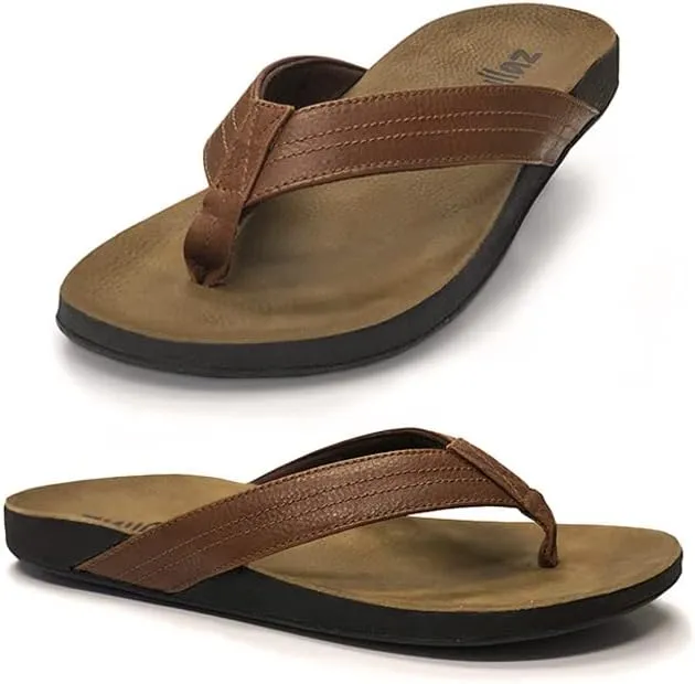 Byron Orthotic Flip Flops for Men, Stylish & Comfortable Orthopedic Sandals with Biomechanical Arch Support Genuine Leather Strap