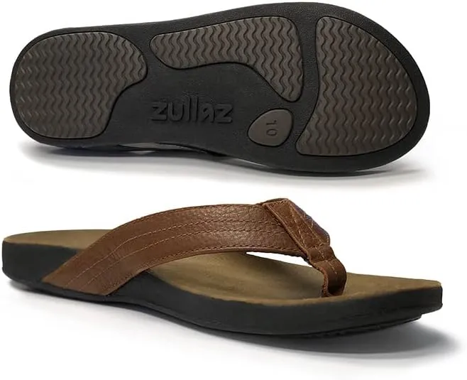 Byron Orthotic Flip Flops for Men, Stylish & Comfortable Orthopedic Sandals with Biomechanical Arch Support Genuine Leather Strap