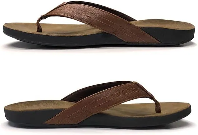 Byron Orthotic Flip Flops for Men, Stylish & Comfortable Orthopedic Sandals with Biomechanical Arch Support Genuine Leather Strap