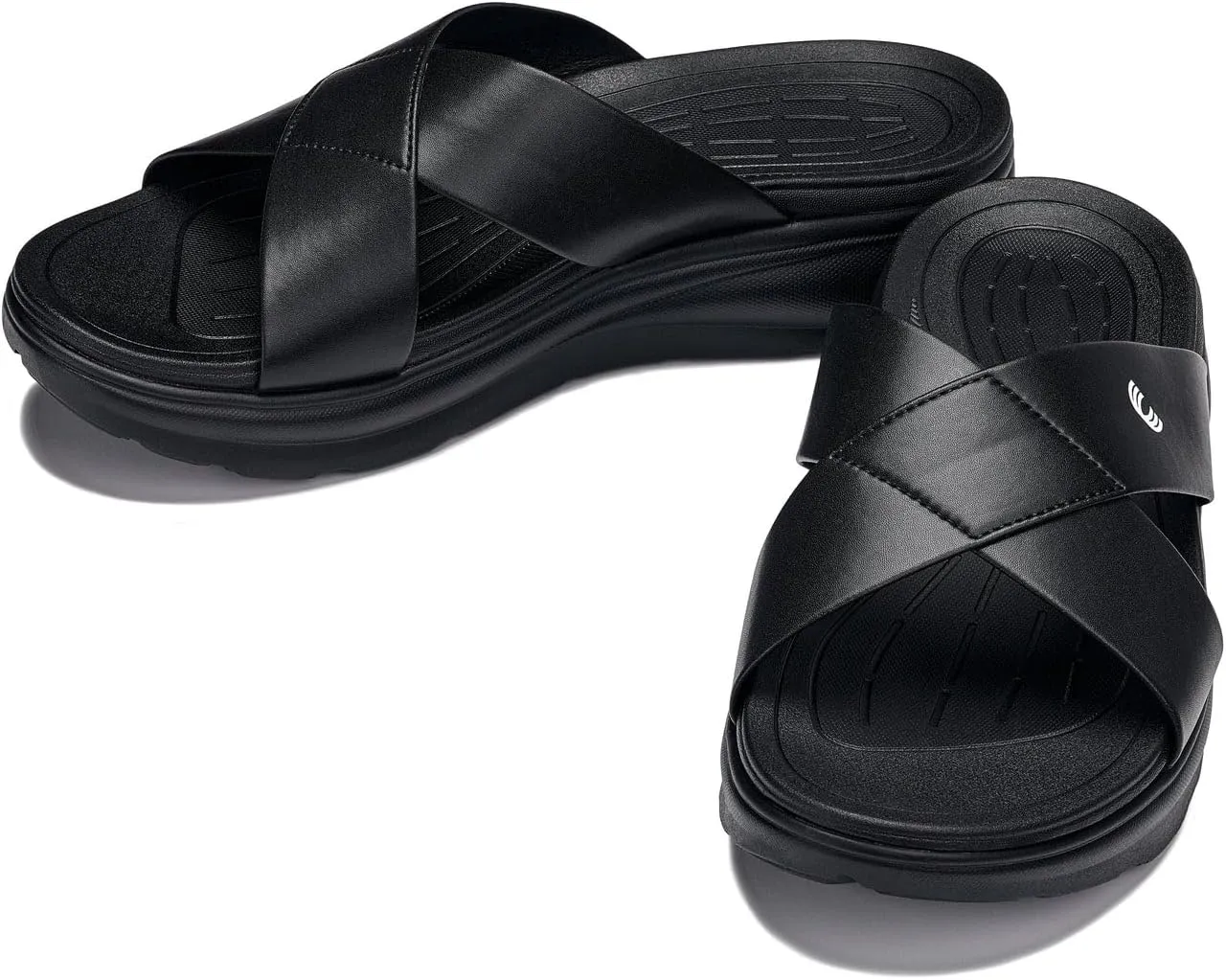 CALTO Men's Invisible Height Increasing Elevator Shoes - Black/Matte Black Ultra Light-Weight Slip-on Comfort Sandals - 2 Inches Taller - X1652 - Size 9 D(M) US