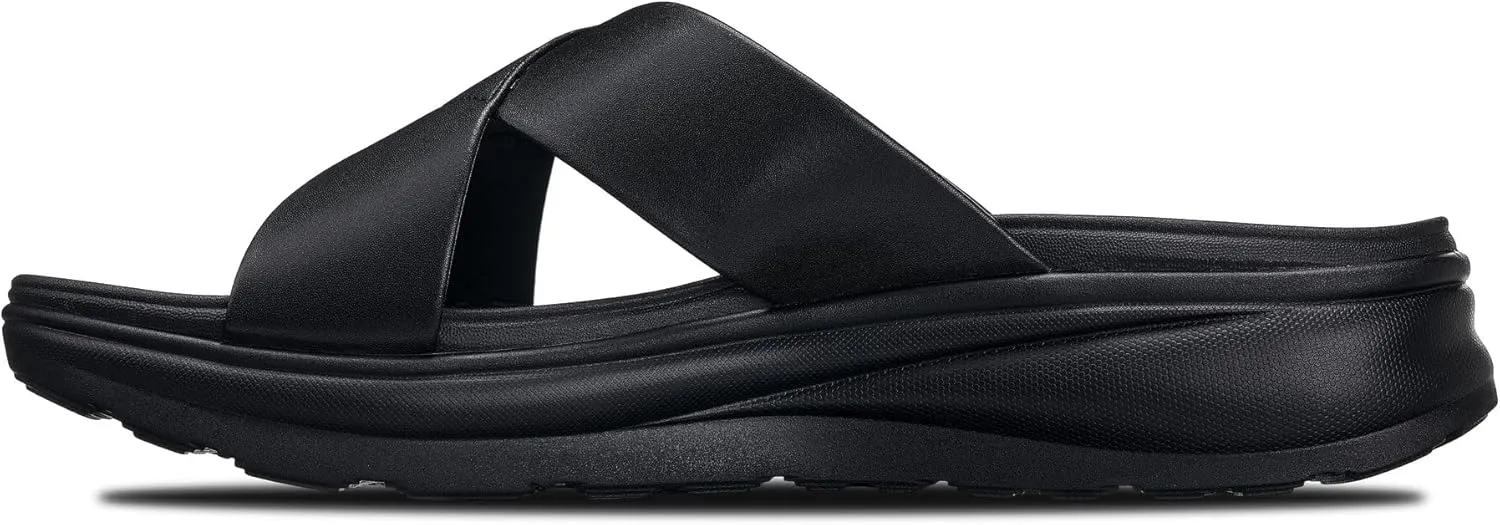 CALTO Men's Invisible Height Increasing Elevator Shoes - Black/Matte Black Ultra Light-Weight Slip-on Comfort Sandals - 2 Inches Taller - X1652 - Size 9 D(M) US