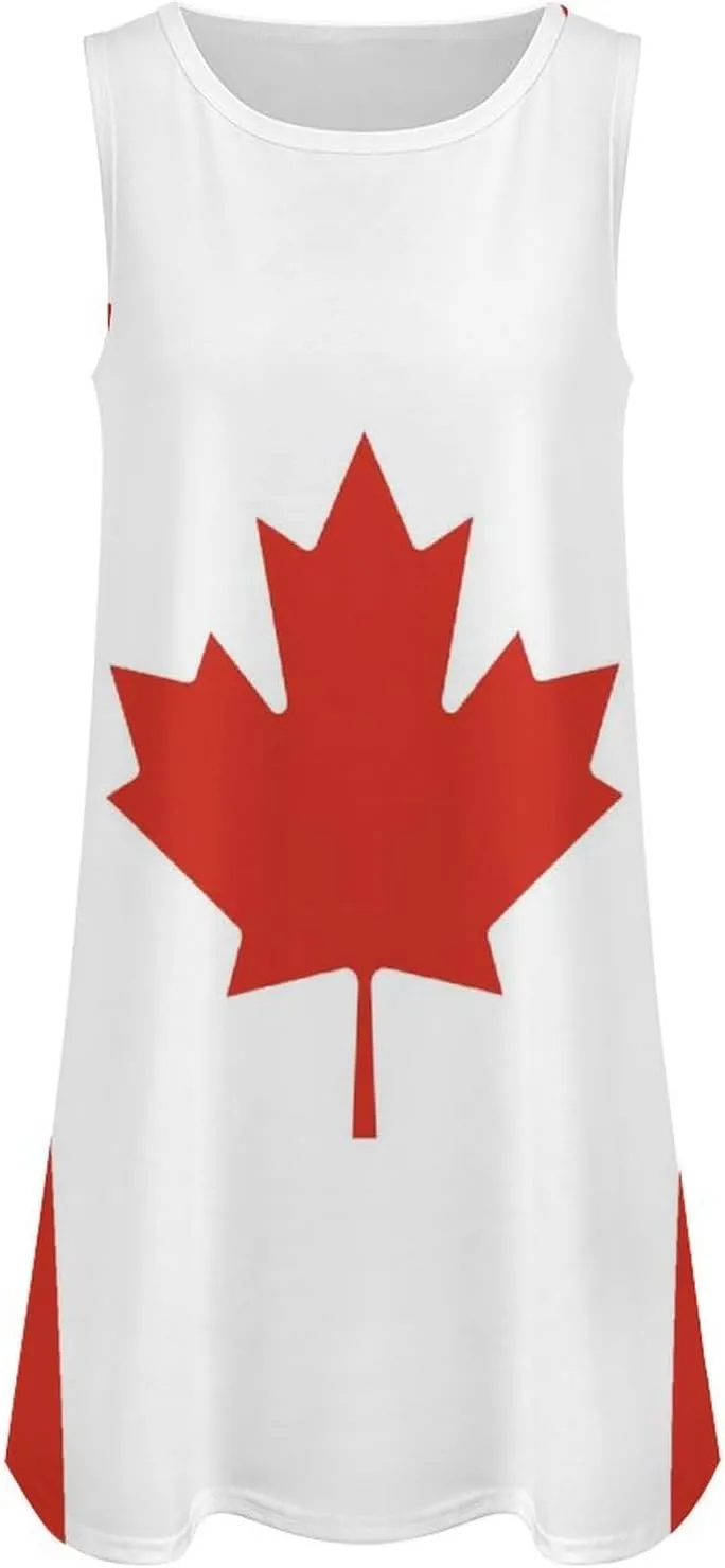Canada Flag Women's Summer Dress Sleeveless Casual Loose Beach Vacation Tank Sundress