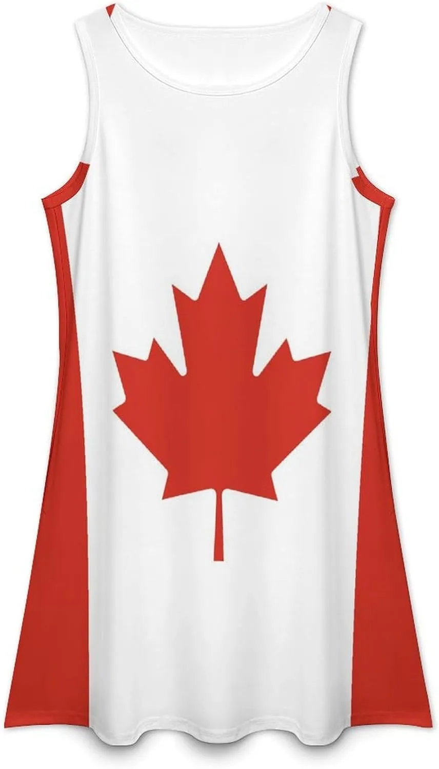 Canada Flag Women's Summer Dress Sleeveless Casual Loose Beach Vacation Tank Sundress