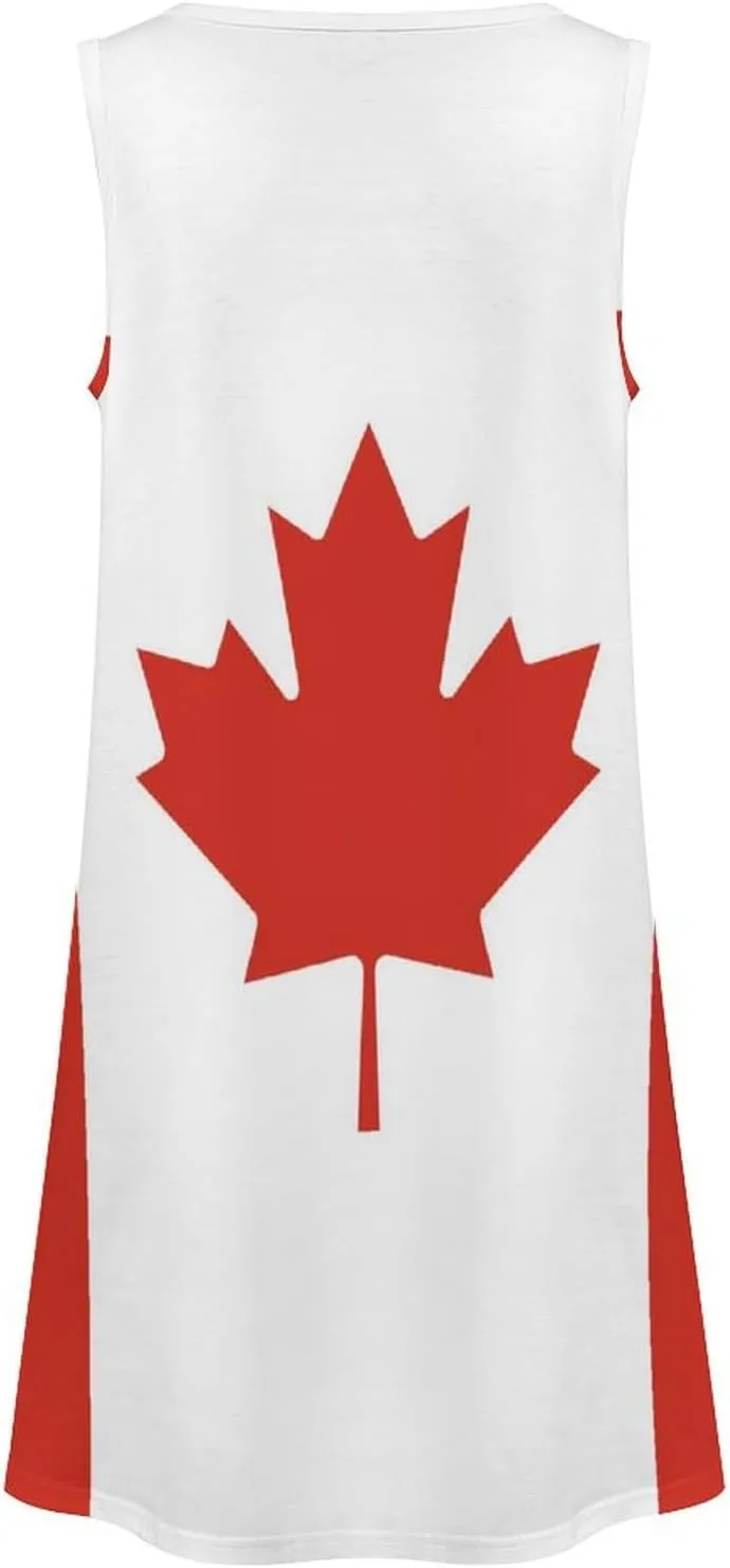 Canada Flag Women's Summer Dress Sleeveless Casual Loose Beach Vacation Tank Sundress
