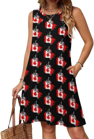 Canadian Flag Map Women's Summer Dress Sleeveless Casual Loose Beach Vacation Tank Sundress