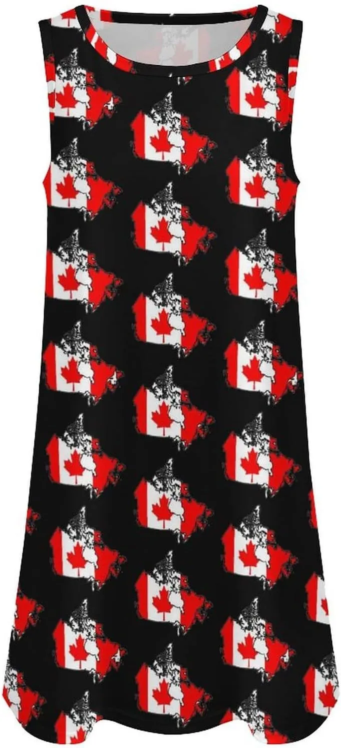 Canadian Flag Map Women's Summer Dress Sleeveless Casual Loose Beach Vacation Tank Sundress