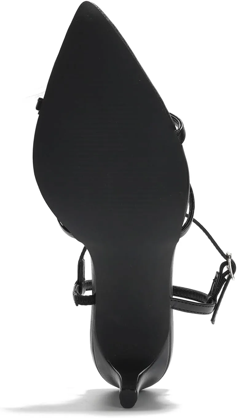 Cape Robbin Black Kitten Heels for Women, Strappy Womens Heels, Chic Shoes