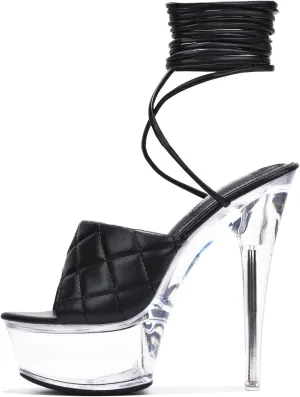 Cape Robbin Women's Transparent Platform Stiletto Heel Sandals - Open Round Toe Party Dressy Shoes with Quilted Lace-Up Detail (Maxxi)