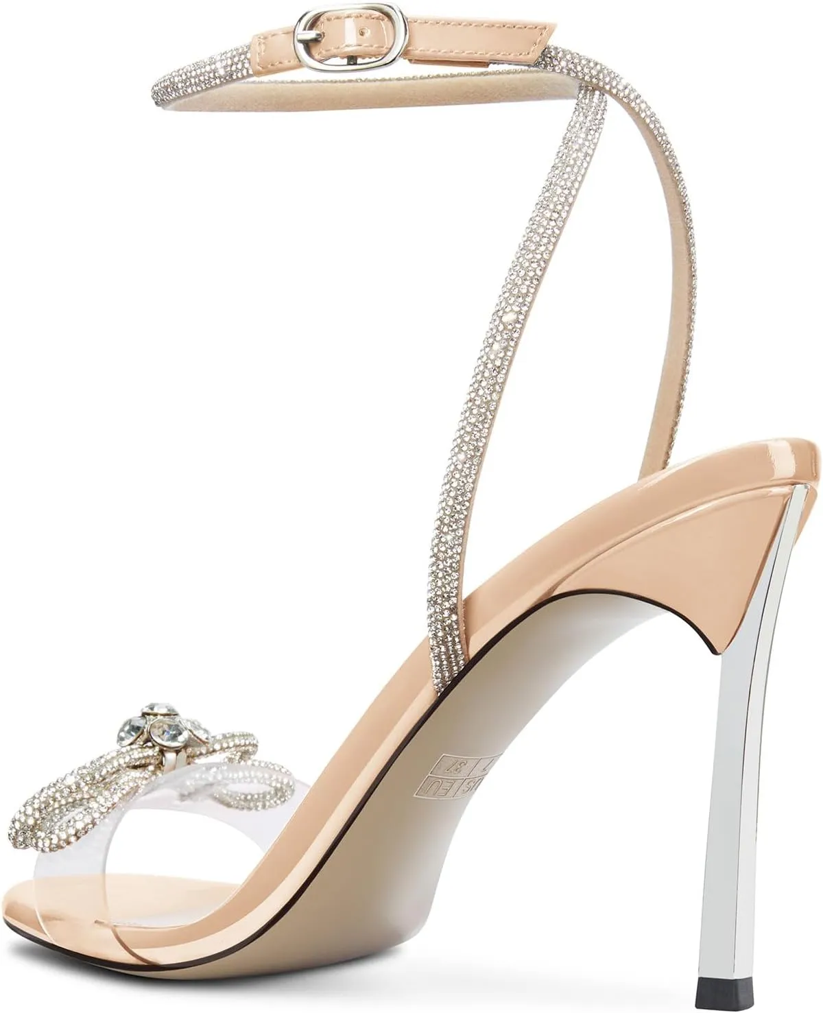 Castamere Womens Stiletto High Heel Open Toe Ankle Strap Rhinestone Crystal Bow-knot Sandals Prom Summer Clear 3.9 Inches Heels