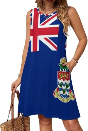 Cayman Islands Flag Women's Summer Dress Sleeveless Casual Loose Beach Vacation Tank Sundress