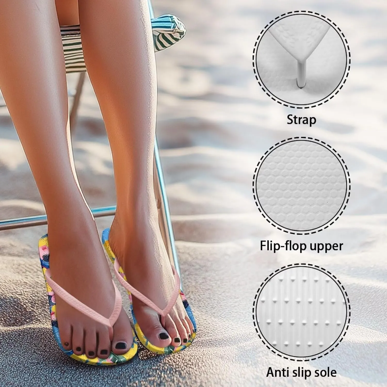 chaqlin Shower Slides for Women Pool Sandals with Rubber Sole, Quick-Dry Waterproof Vacation Footwear