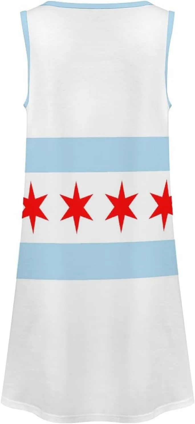Chicago Flag Women's Summer Dress Sleeveless Casual Loose Beach Vacation Tank Sundress