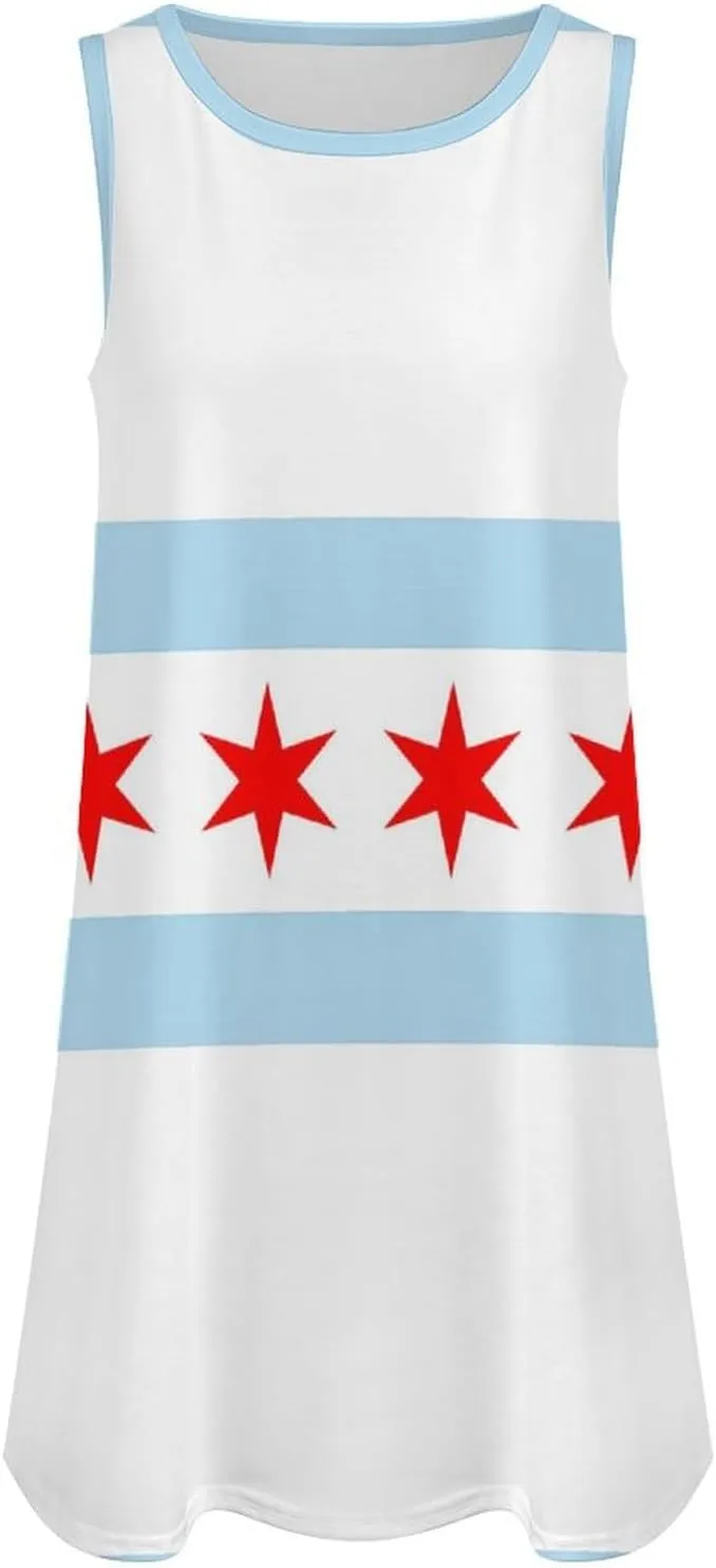 Chicago Flag Women's Summer Dress Sleeveless Casual Loose Beach Vacation Tank Sundress
