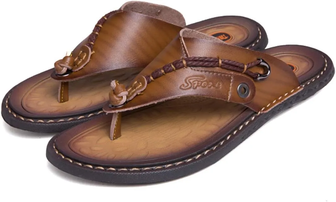ChicWind Men's Flip Flops Thong Sandals Comfortable Leather Beach Slippers