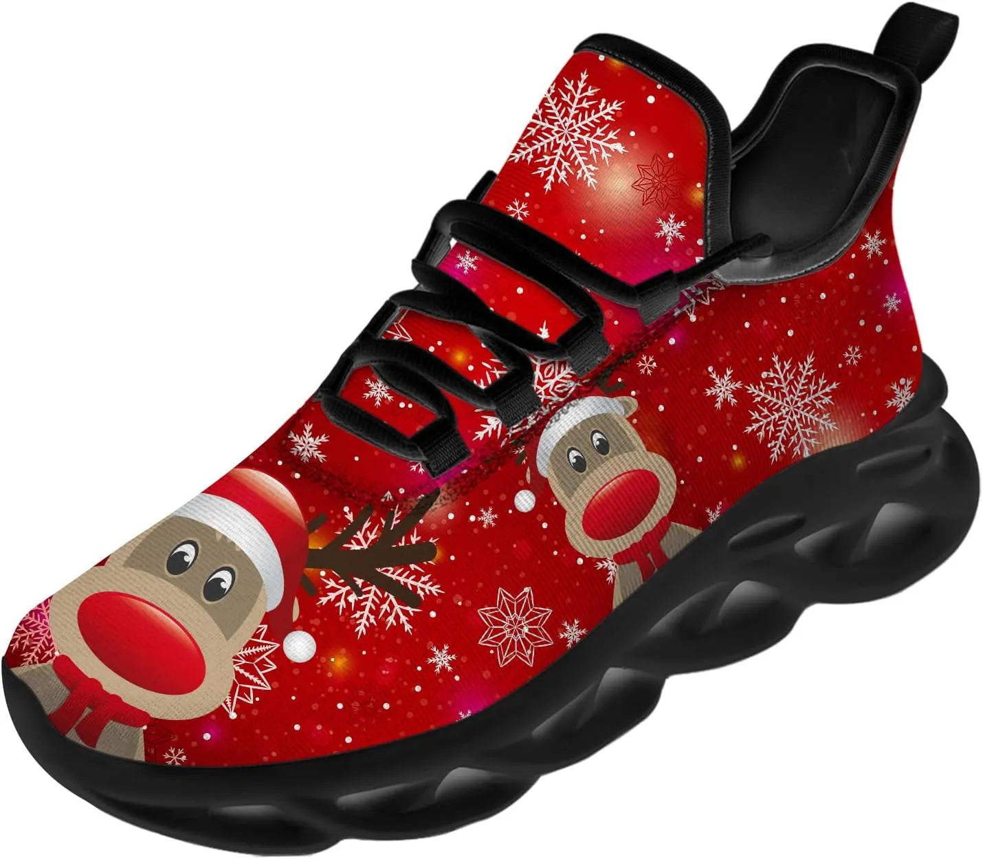 Ciadoon Christmas Shoes for Women Men Road Running Walking Tennis Breathable Lightweight Sneakers Santa Shoes Gifts for Men Women