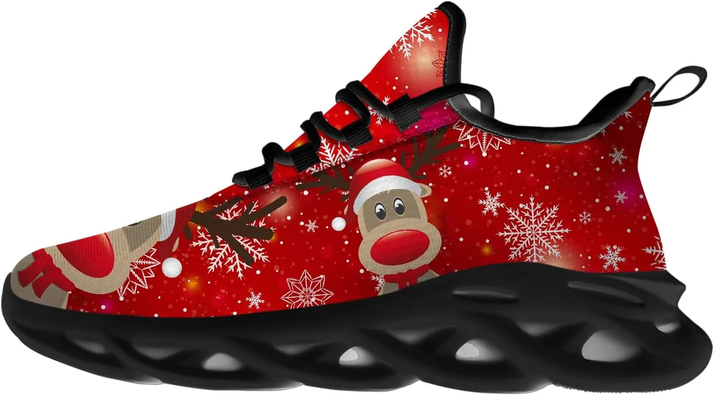 Ciadoon Christmas Shoes for Women Men Road Running Walking Tennis Breathable Lightweight Sneakers Santa Shoes Gifts for Men Women