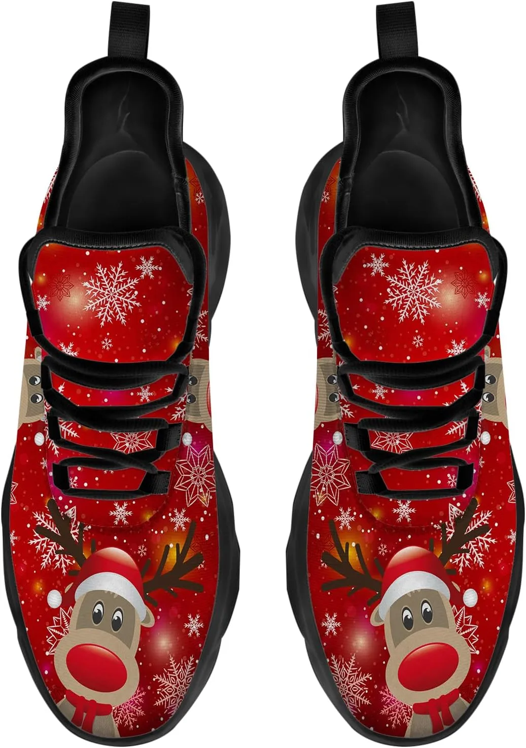 Ciadoon Christmas Shoes for Women Men Road Running Walking Tennis Breathable Lightweight Sneakers Santa Shoes Gifts for Men Women