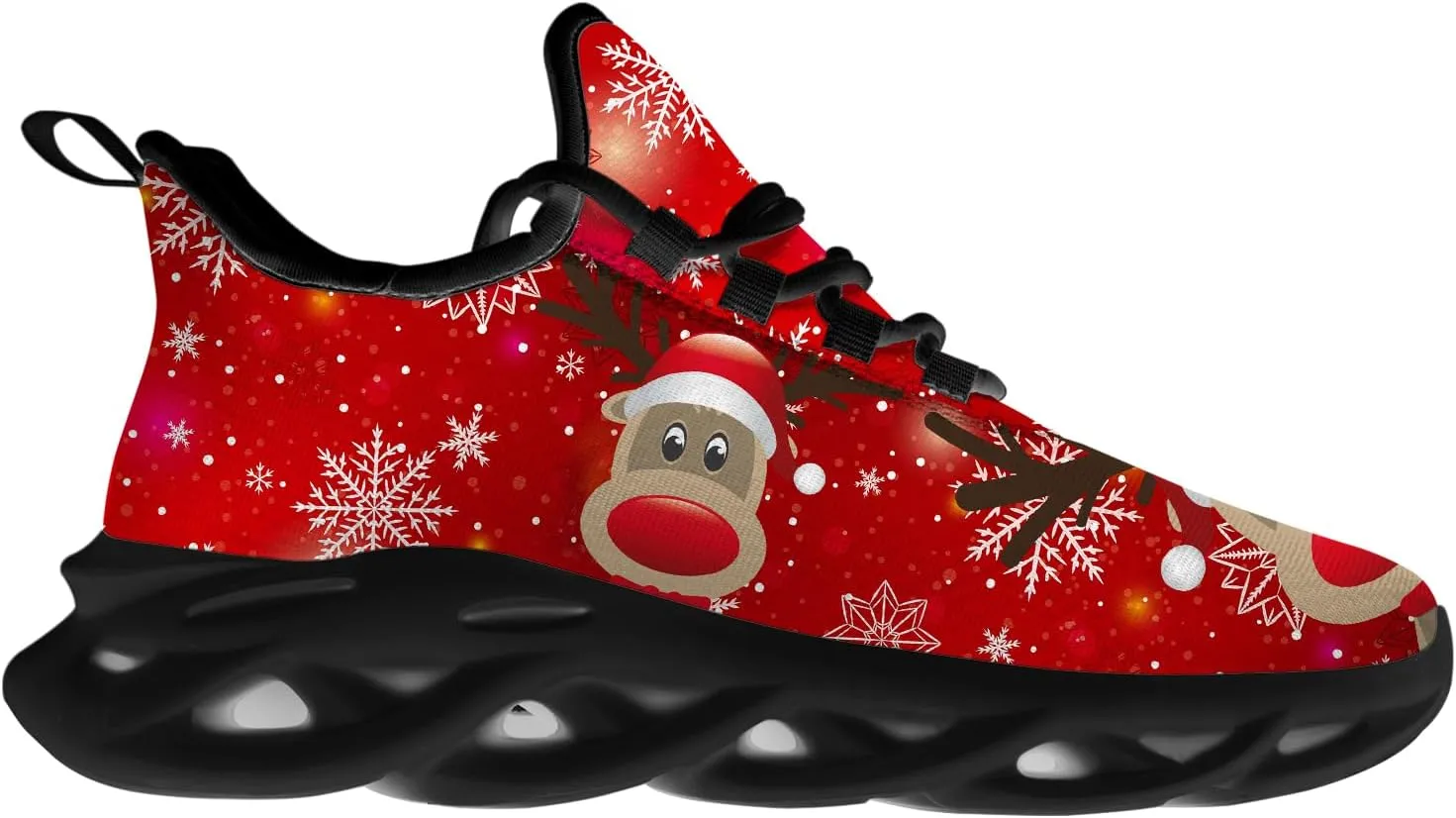 Ciadoon Christmas Shoes for Women Men Road Running Walking Tennis Breathable Lightweight Sneakers Santa Shoes Gifts for Men Women