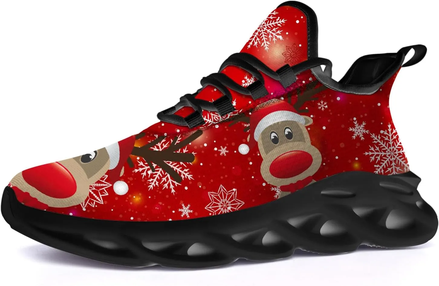 Ciadoon Christmas Shoes for Women Men Road Running Walking Tennis Breathable Lightweight Sneakers Santa Shoes Gifts for Men Women