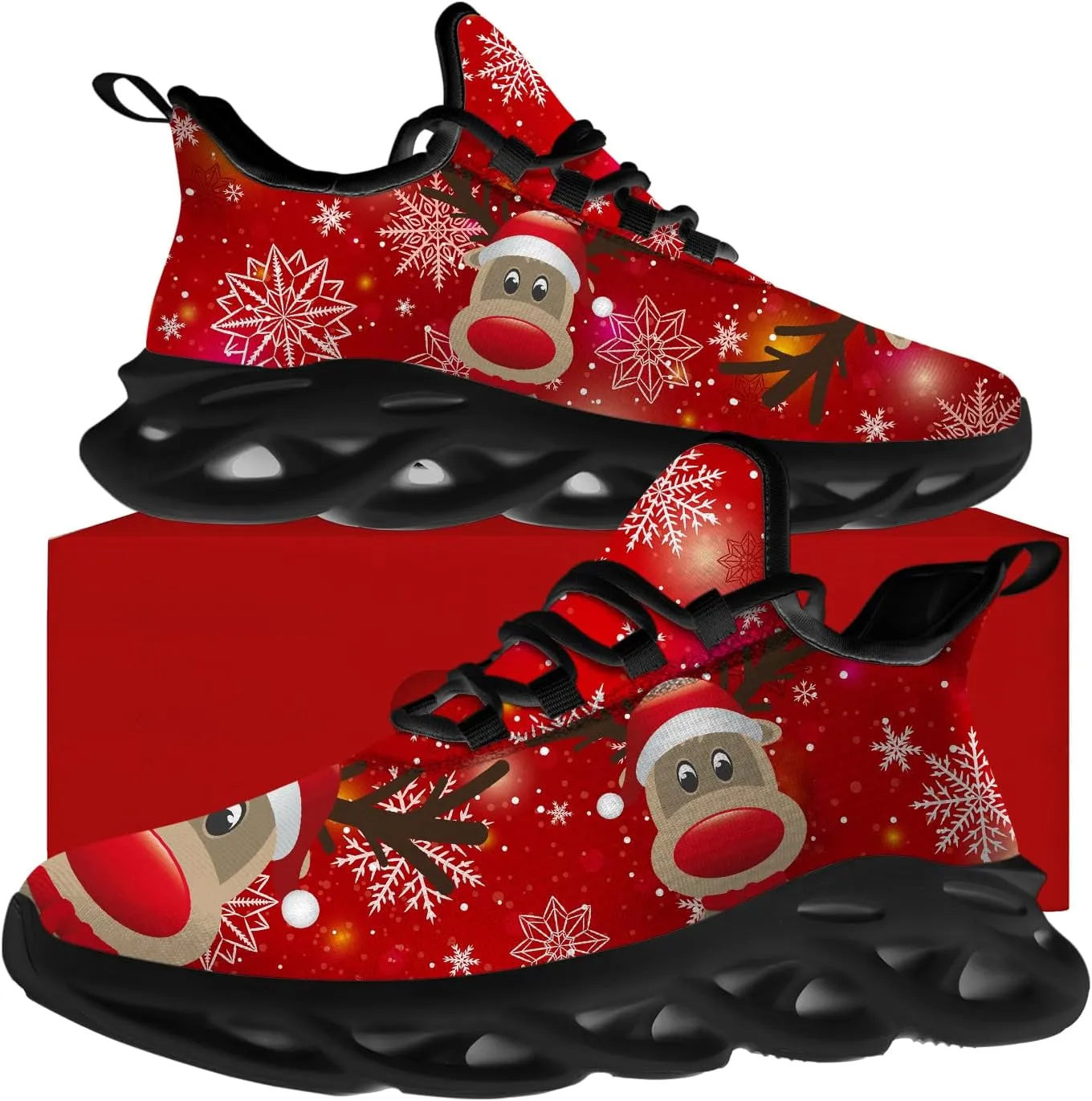 Ciadoon Christmas Shoes for Women Men Road Running Walking Tennis Breathable Lightweight Sneakers Santa Shoes Gifts for Men Women