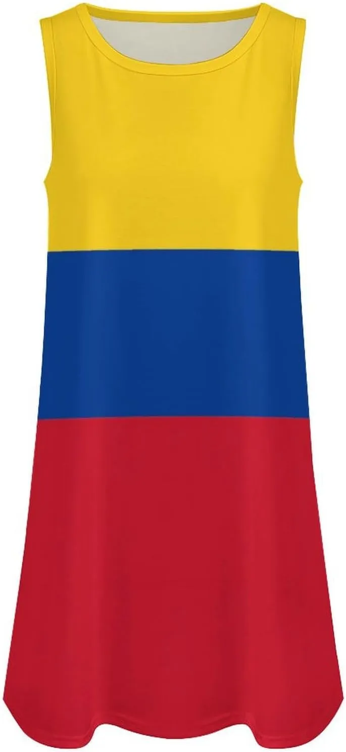 Colombian Flag Women's Summer Dress Sleeveless Casual Loose Beach Vacation Tank Sundress